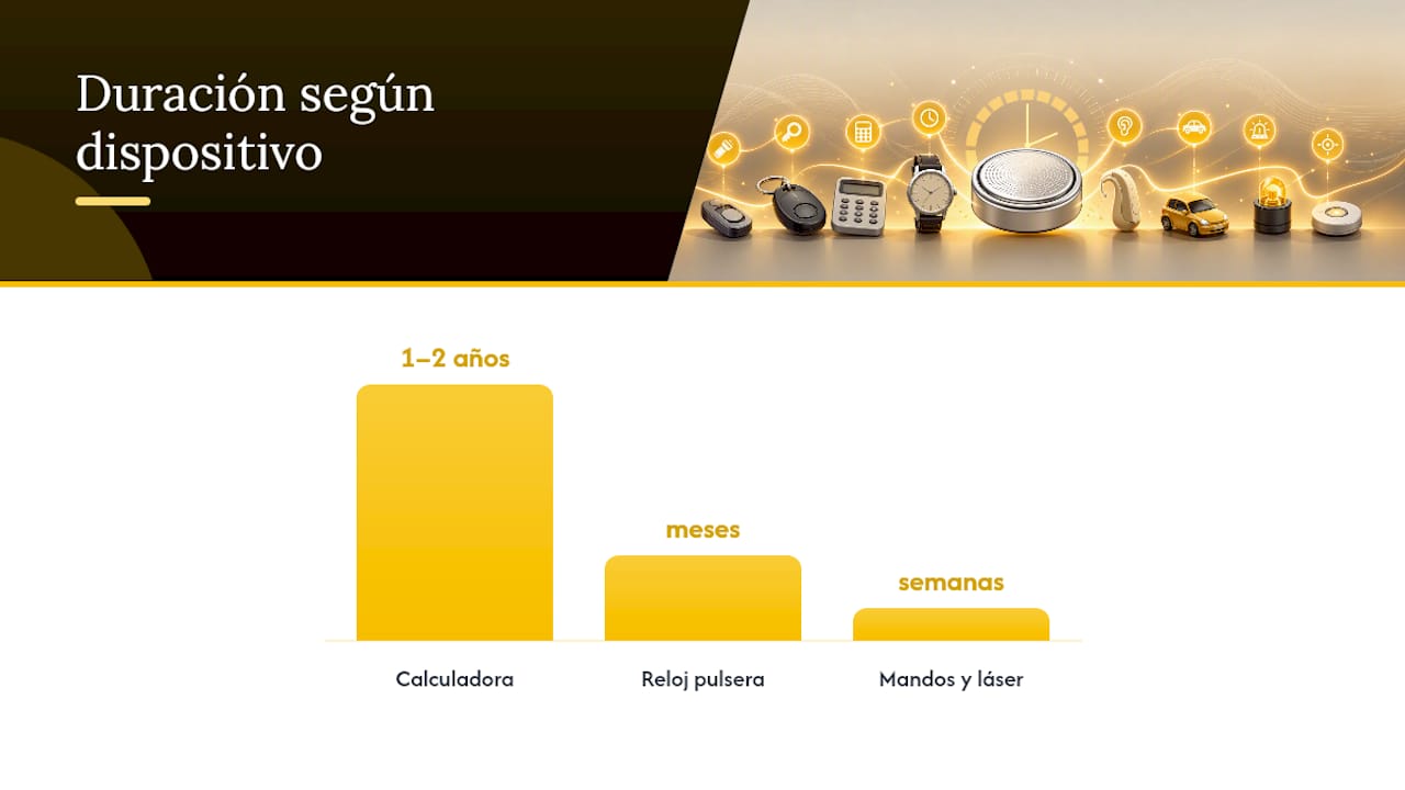 Gráfico comparativo de la duración de la pila LR44 según el consumo de corriente del dispositivo