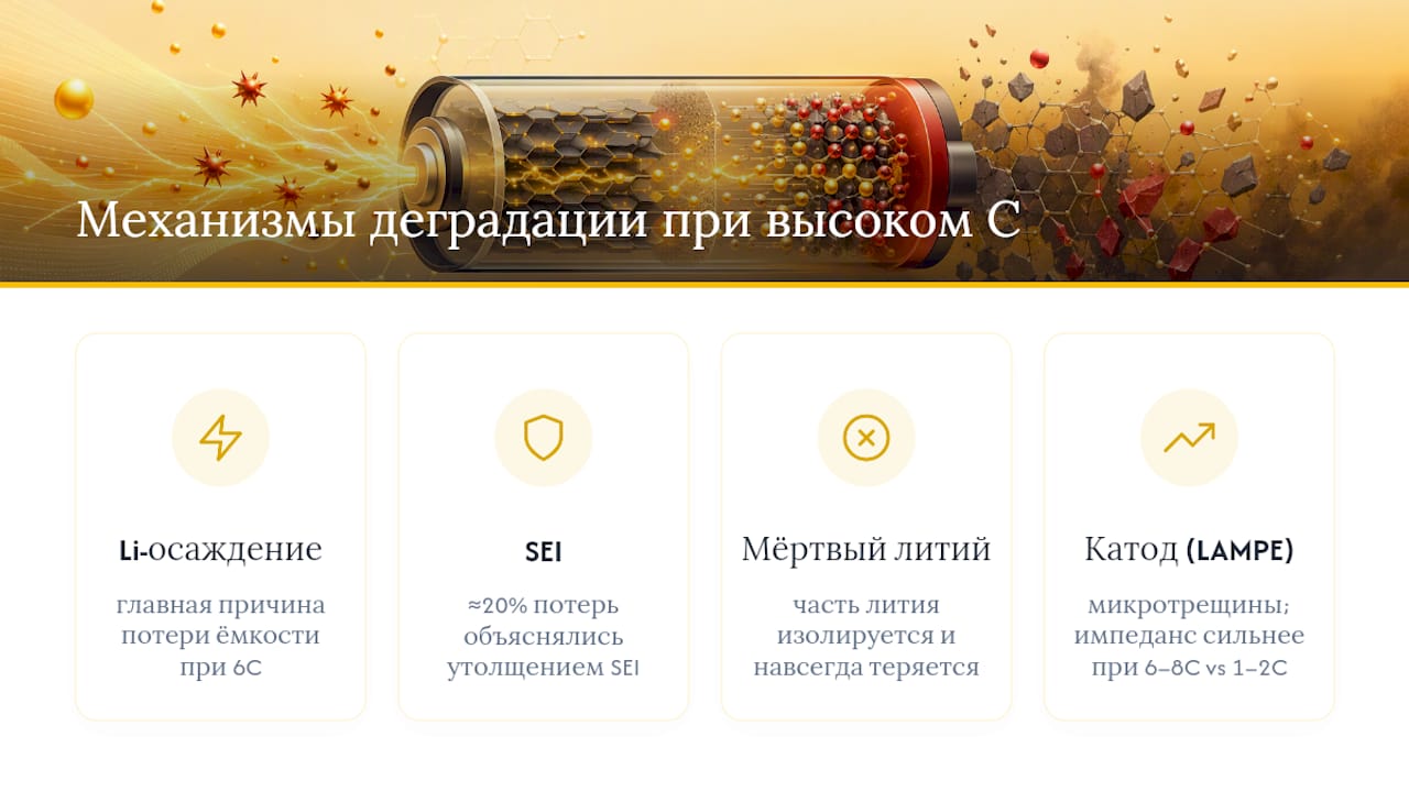 Схема механизмов деградации катода батареи