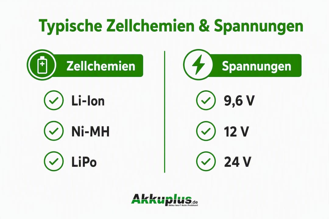 Übersicht der Zellchemien und ihrer charakteristischen Spannungen