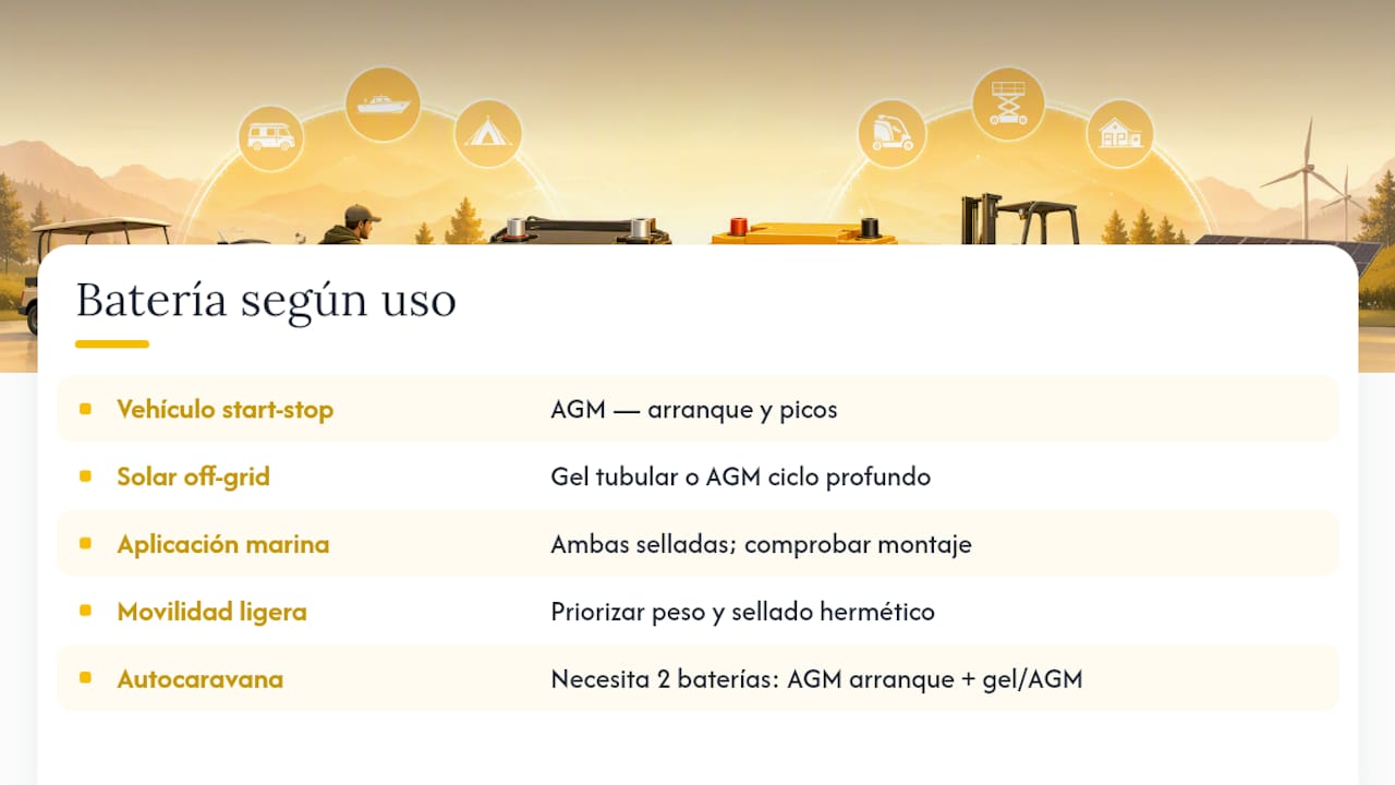 Qué batería conviene según tu aplicación — overview diagram