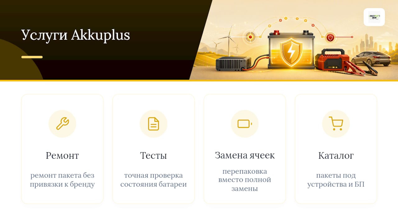 Ремонт, тесты и подбор аккумуляторов у Akkuplus — overview diagram