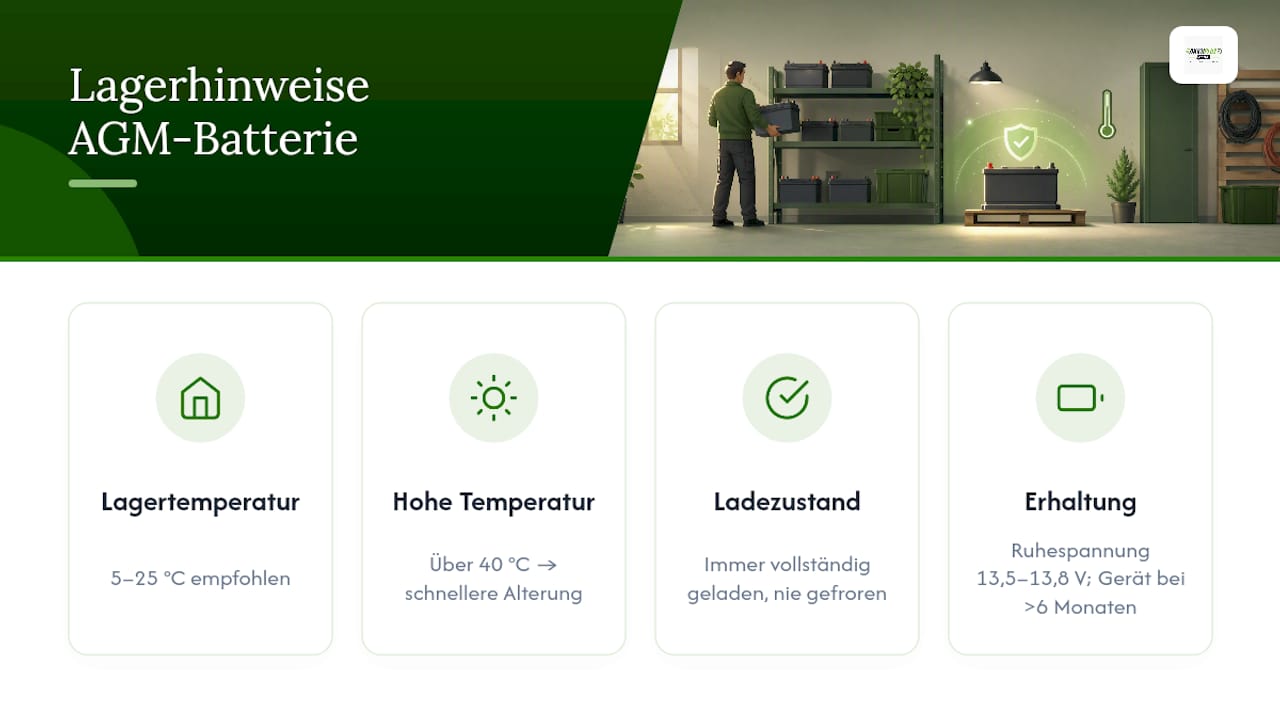 AGM-Lagerung mit Angaben zu Temperatur und Dauer