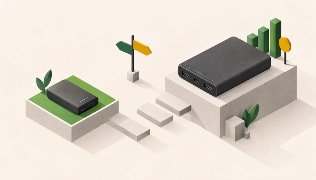 Ilustración geométrica de opciones de power banks